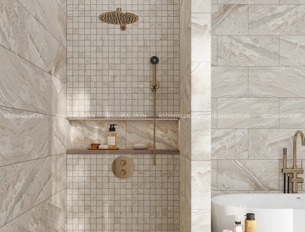 Phòng tắm ốp mẫu gạch mosaic vuông vân đá
